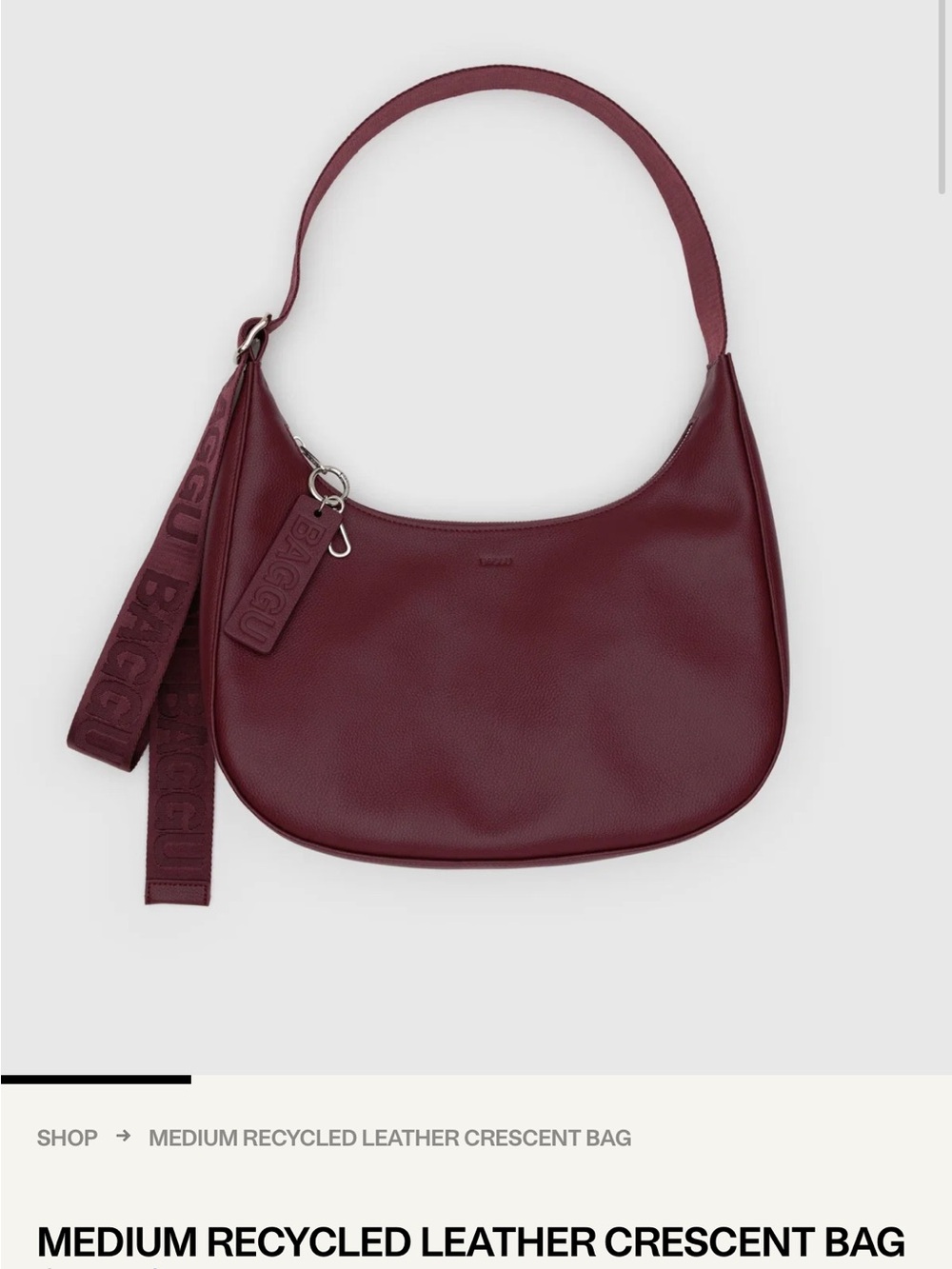 BAGGU Crescent Shoulder Bag in Deep Burgundy - Picture 1 of 2